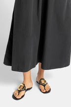 Black Leather Thong Sandal with Gold Hardware