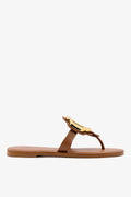 Caramel Leather Thong Sandal with Gold Hardware