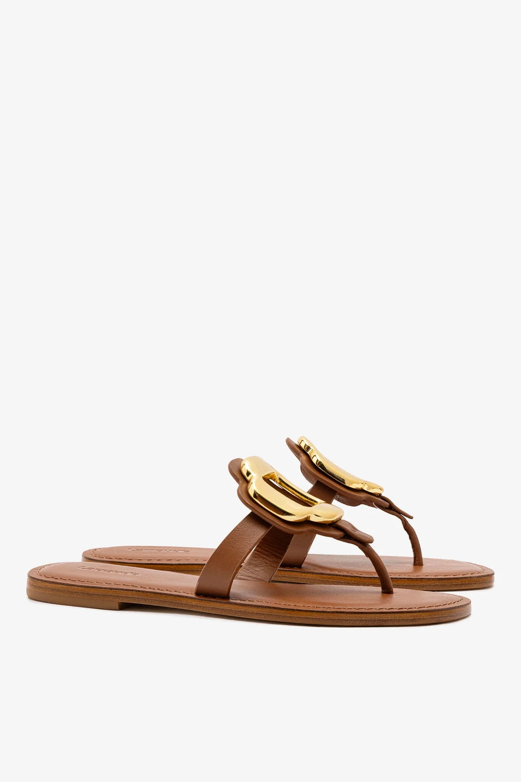 Caramel Leather Thong Sandal with Gold Hardware