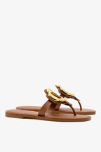 Caramel Leather Thong Sandal with Gold Hardware
