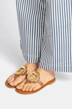 Caramel Leather Thong Sandal with Gold Hardware