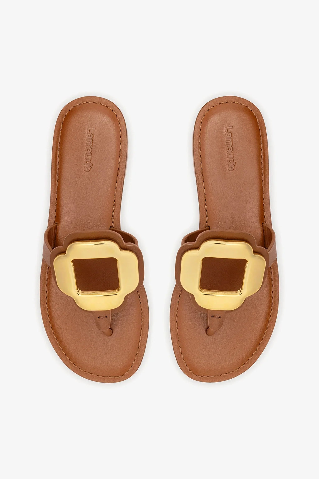 Caramel Leather Thong Sandal with Gold Hardware
