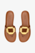 Caramel Leather Thong Sandal with Gold Hardware