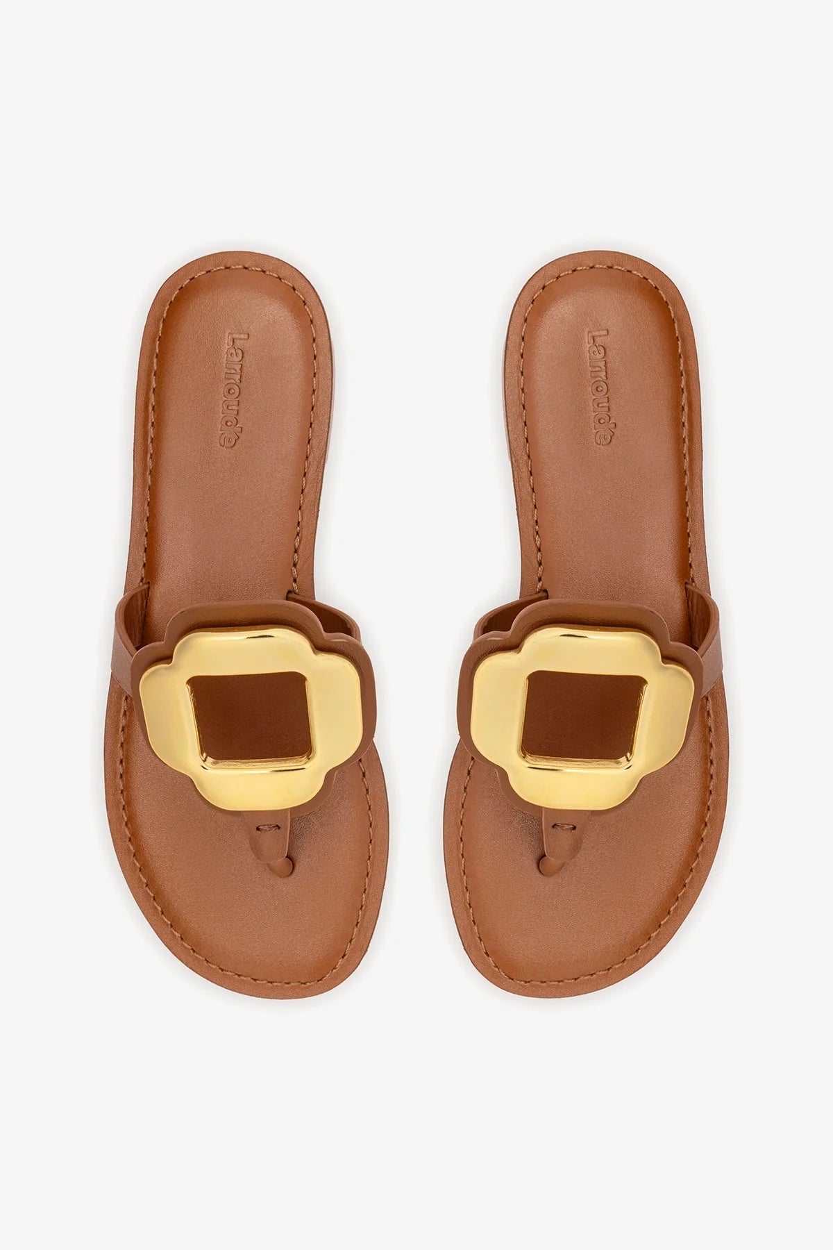Caramel Leather Thong Sandal with Gold Hardware