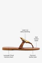 Caramel Leather Thong Sandal with Gold Hardware