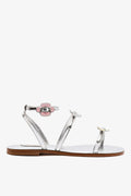 Silver Mirror Flat Sandal with Floral Buckle Detail