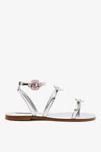 Silver Mirror Flat Sandal with Floral Buckle Detail