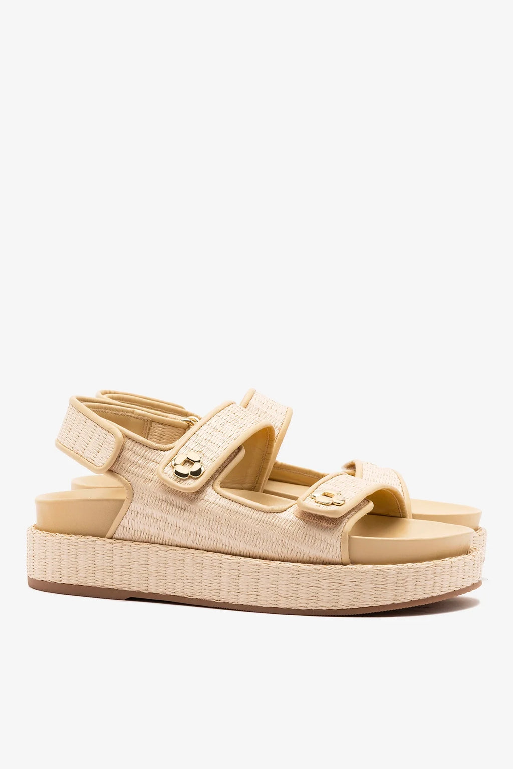 Natural Raffia and Beige Leather Platform Sandal