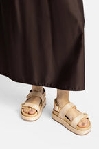 Natural Raffia and Beige Leather Platform Sandal