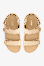 Natural Raffia and Beige Leather Platform Sandal