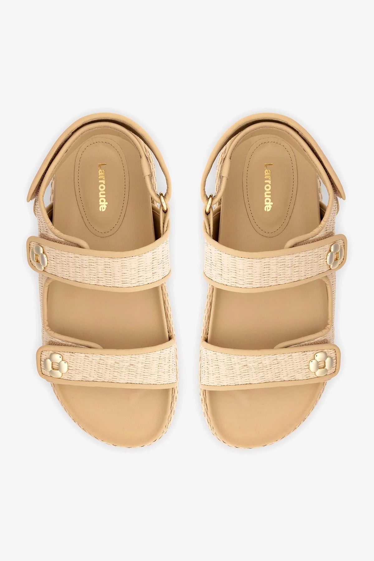 Natural Raffia and Beige Leather Platform Sandal