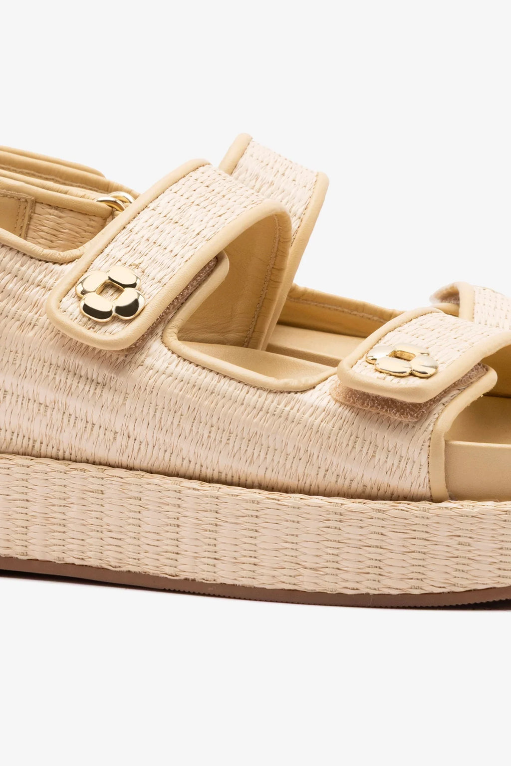 Natural Raffia and Beige Leather Platform Sandal