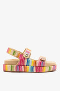 Rainbow Raffia and Beige Leather Platform Sandal