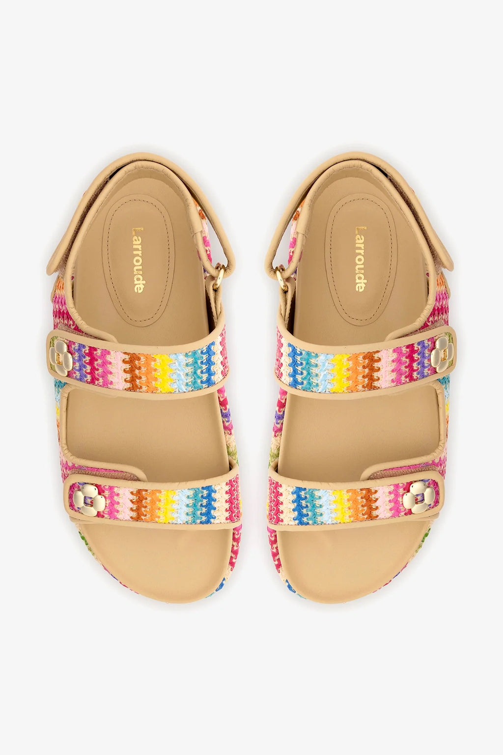 Rainbow Raffia and Beige Leather Platform Sandal