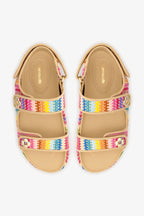 Rainbow Raffia and Beige Leather Platform Sandal