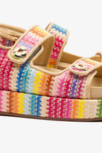 Rainbow Raffia and Beige Leather Platform Sandal