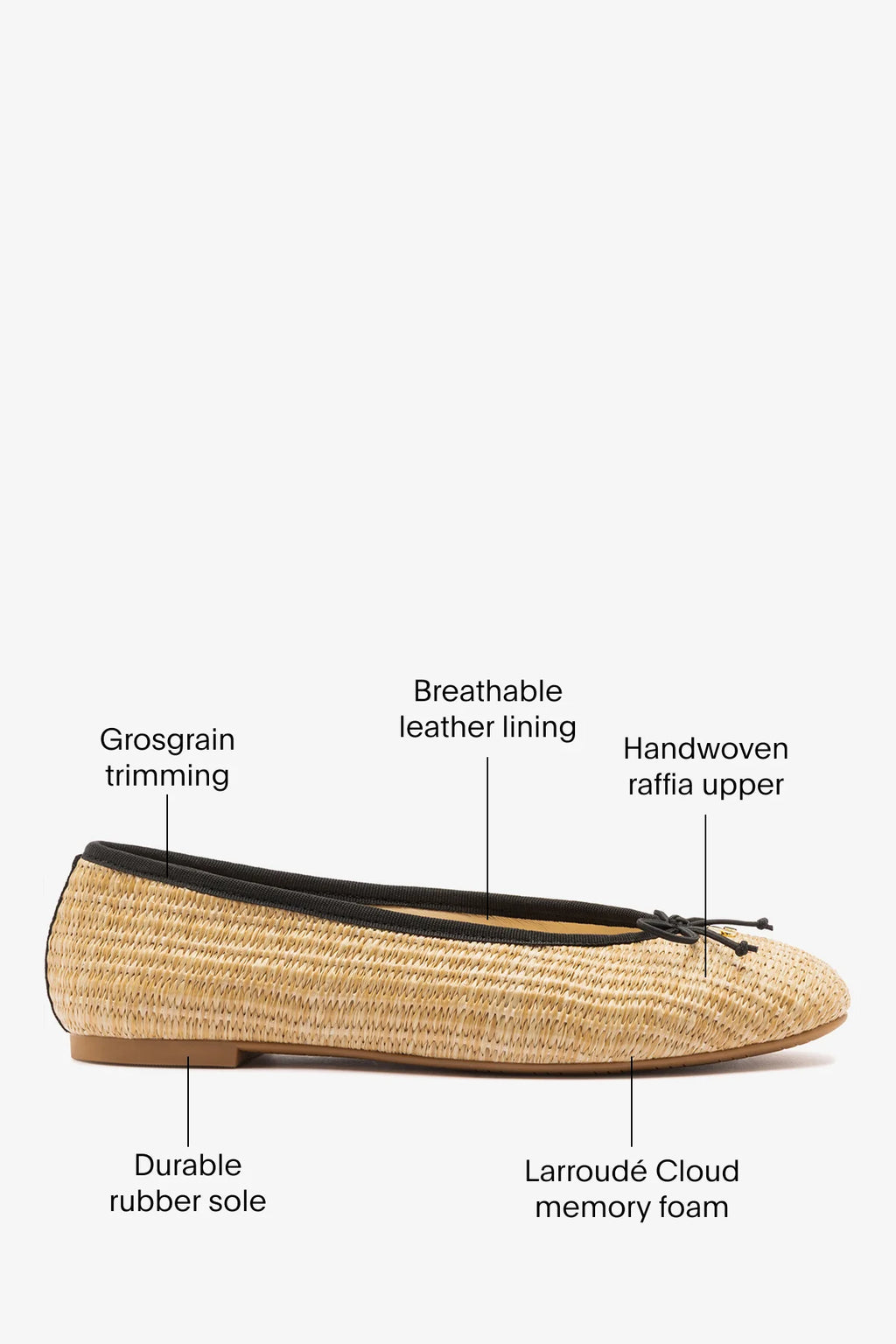 Natural Raffia Ballet Flat with Grosgrain Trim and Bow Detail