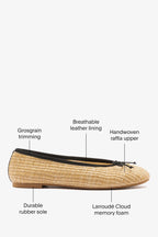 Natural Raffia Ballet Flat with Grosgrain Trim and Bow Detail