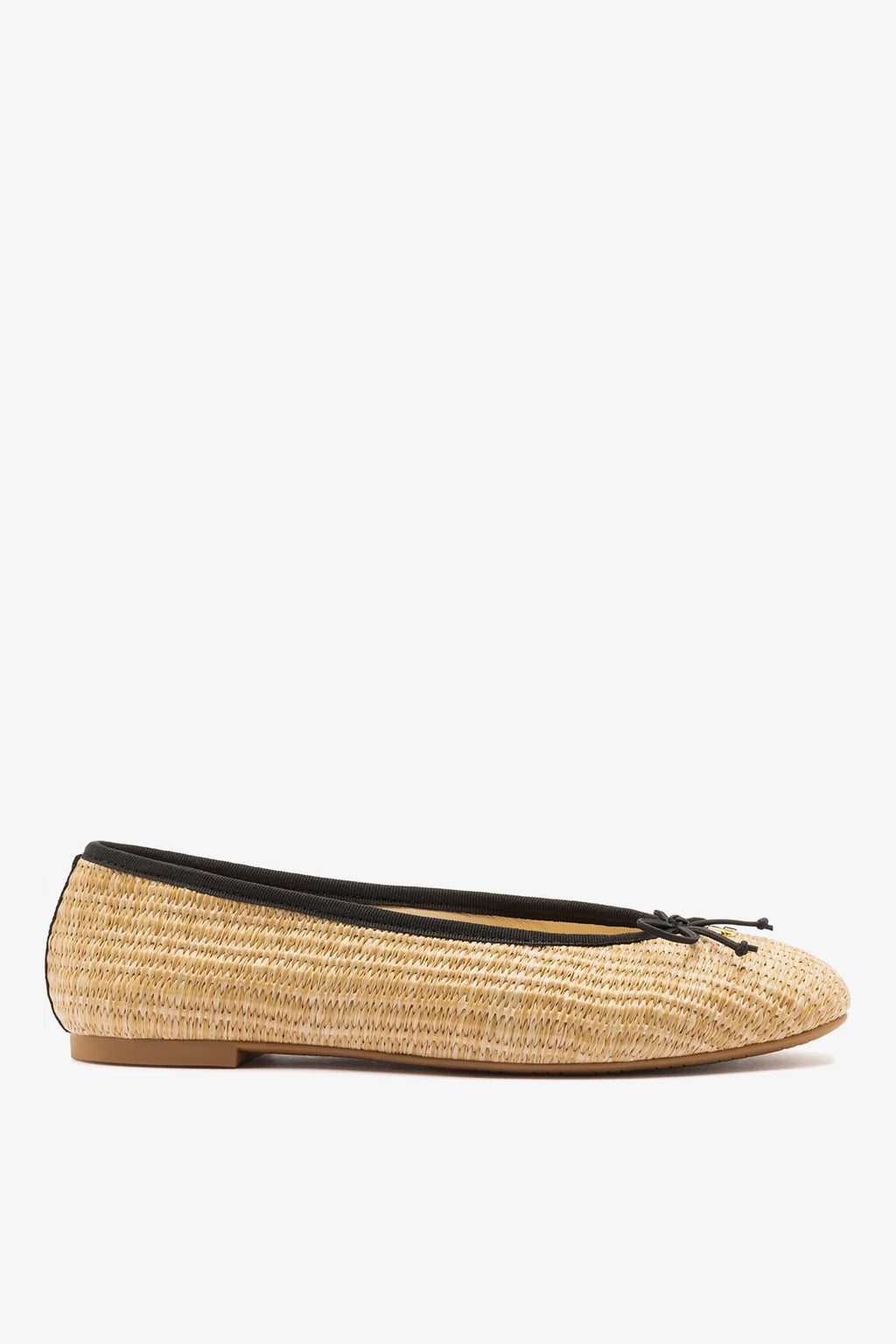 Natural Raffia Ballet Flat with Grosgrain Trim and Bow Detail