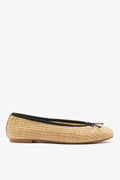 Natural Raffia Ballet Flat with Grosgrain Trim and Bow Detail