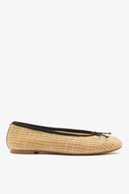 Natural Raffia Ballet Flat with Grosgrain Trim and Bow Detail