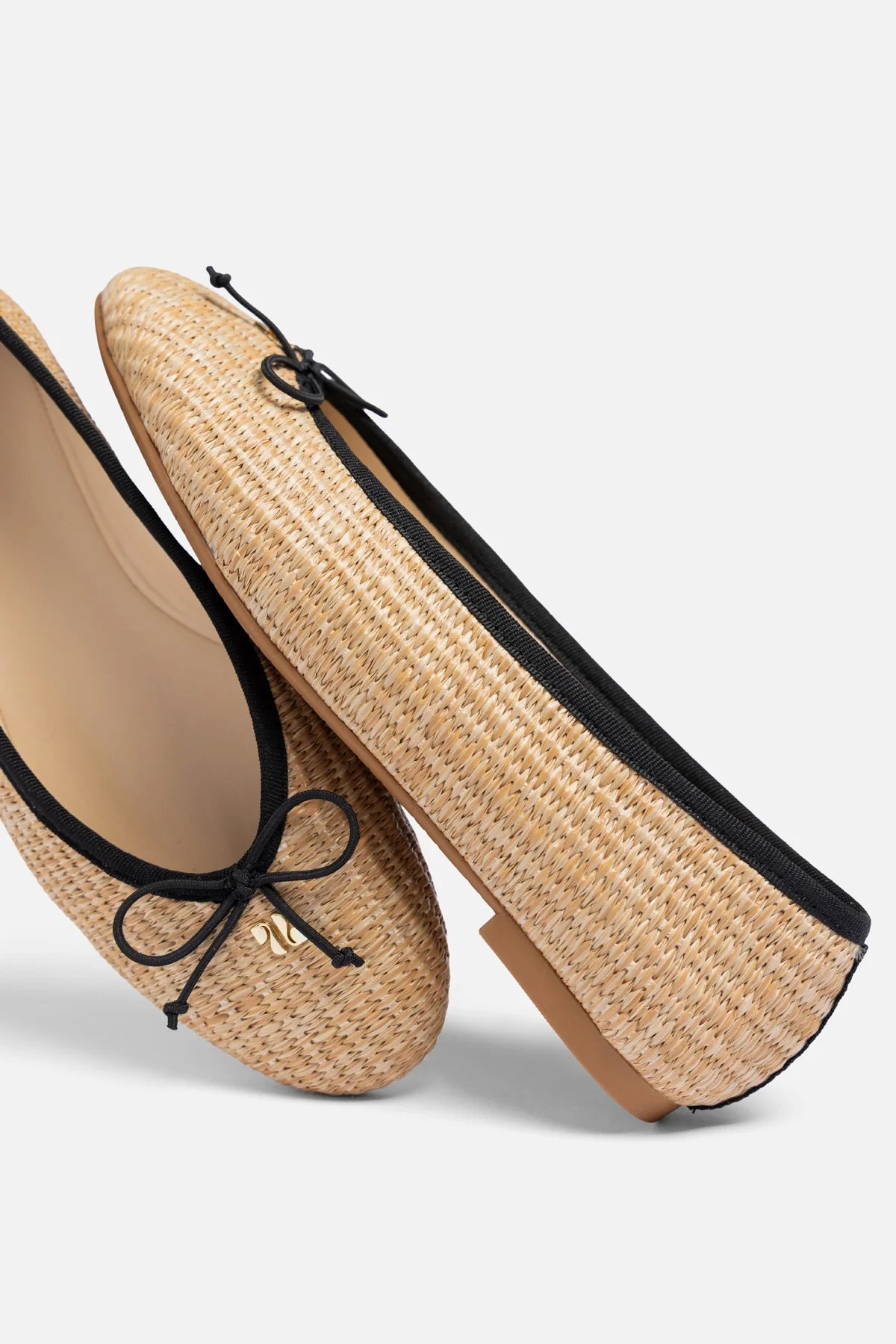 Natural Raffia Ballet Flat with Grosgrain Trim and Bow Detail