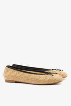 Natural Raffia Ballet Flat with Grosgrain Trim and Bow Detail
