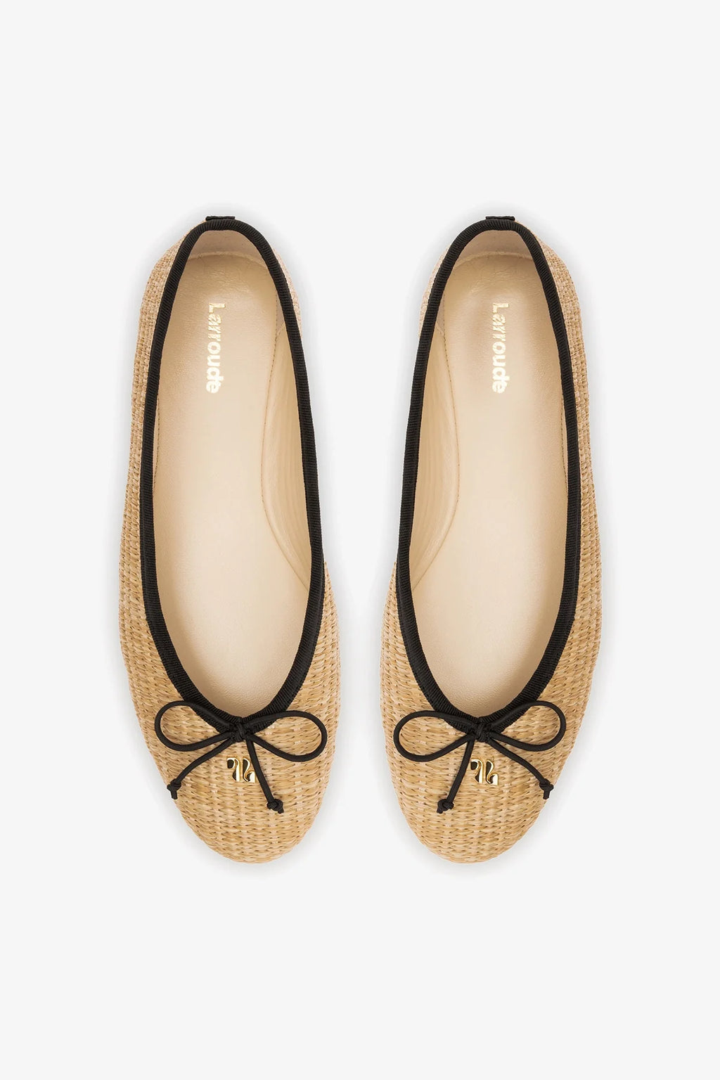 Natural Raffia Ballet Flat with Grosgrain Trim and Bow Detail
