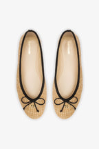 Natural Raffia Ballet Flat with Grosgrain Trim and Bow Detail