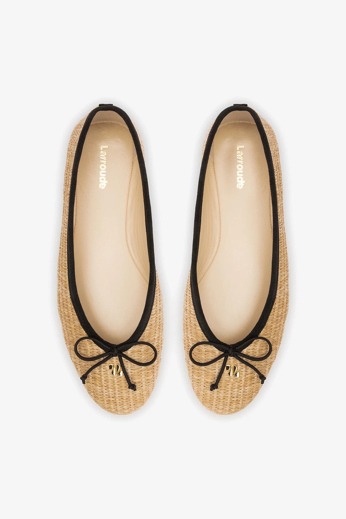 Natural Raffia Ballet Flat with Grosgrain Trim and Bow Detail