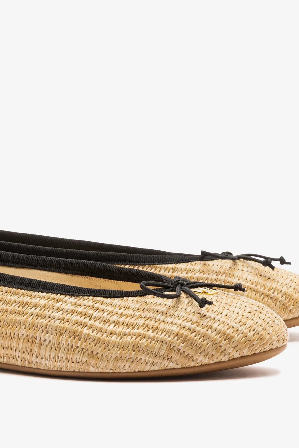 Natural Raffia Ballet Flat with Grosgrain Trim and Bow Detail