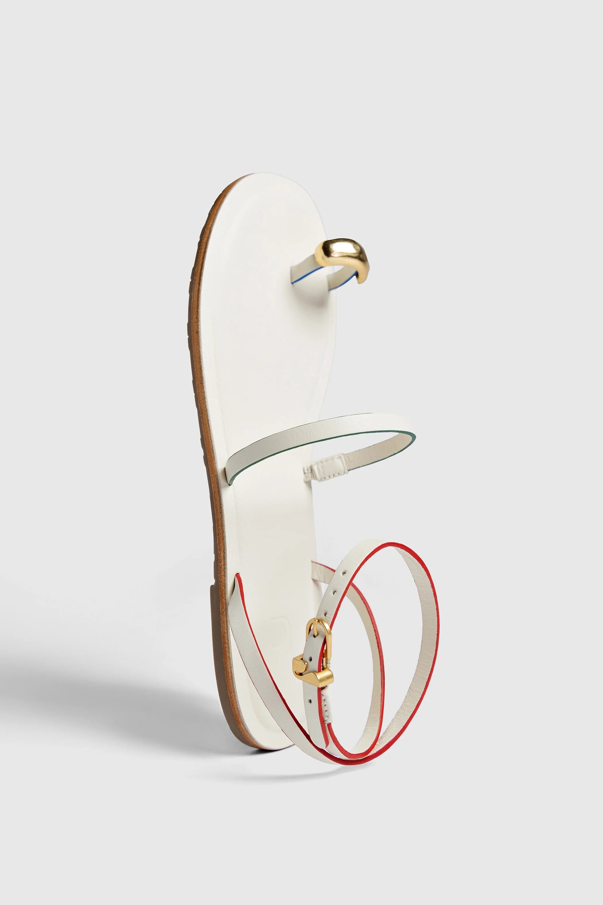 Ivory Leather Flat Sandal with Ankle Strap