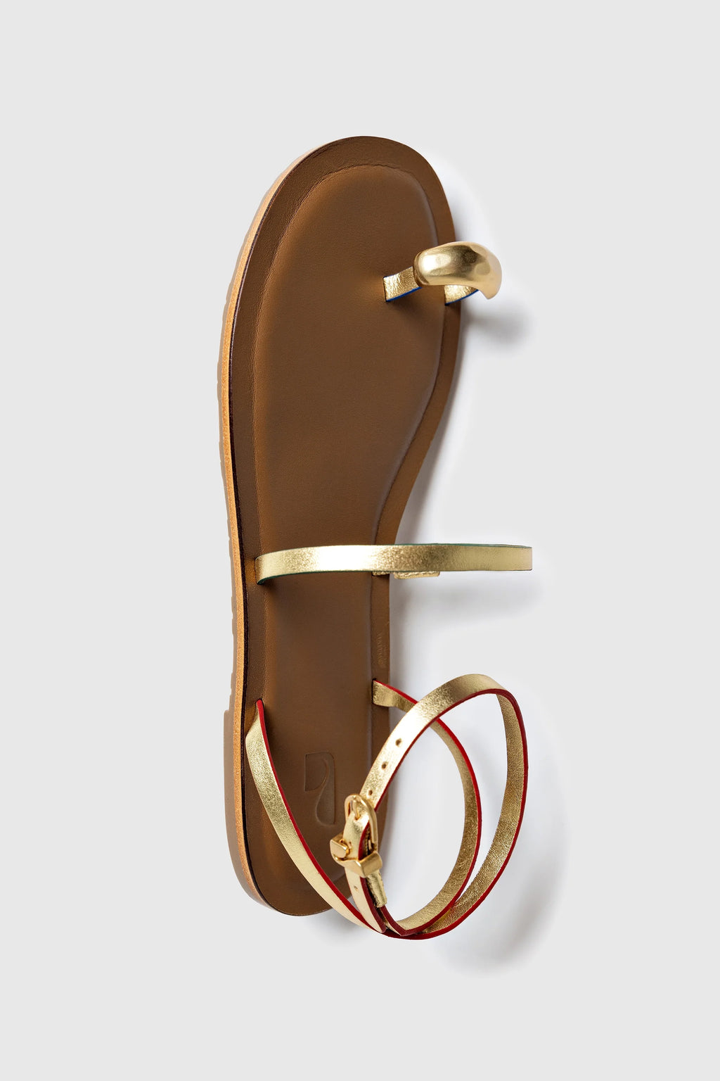 Gold Metallic Leather Flat Sandal with Ankle Strap