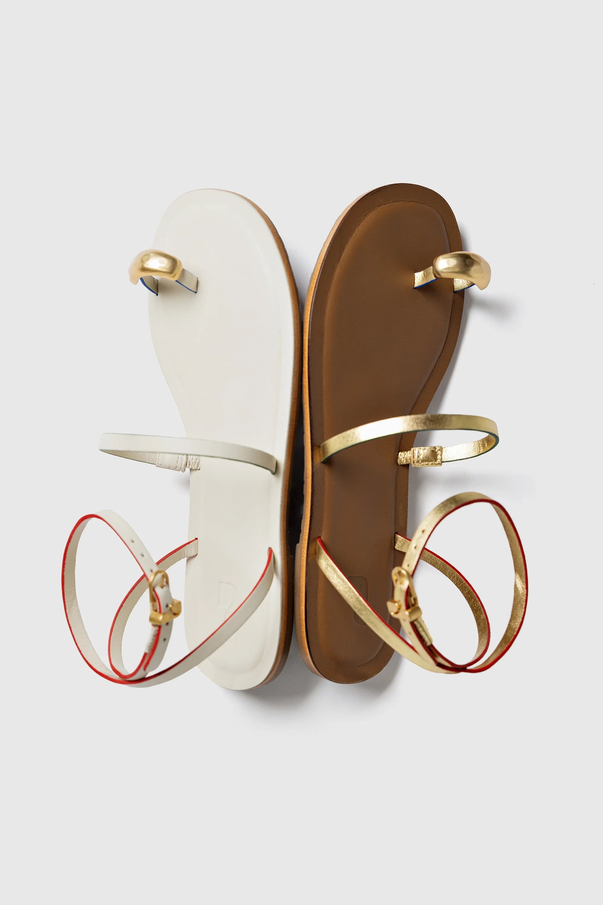 Ivory Leather Flat Sandal with Ankle Strap