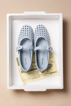Powder Blue Leather Macrame Mary-Jane Ballet Flat