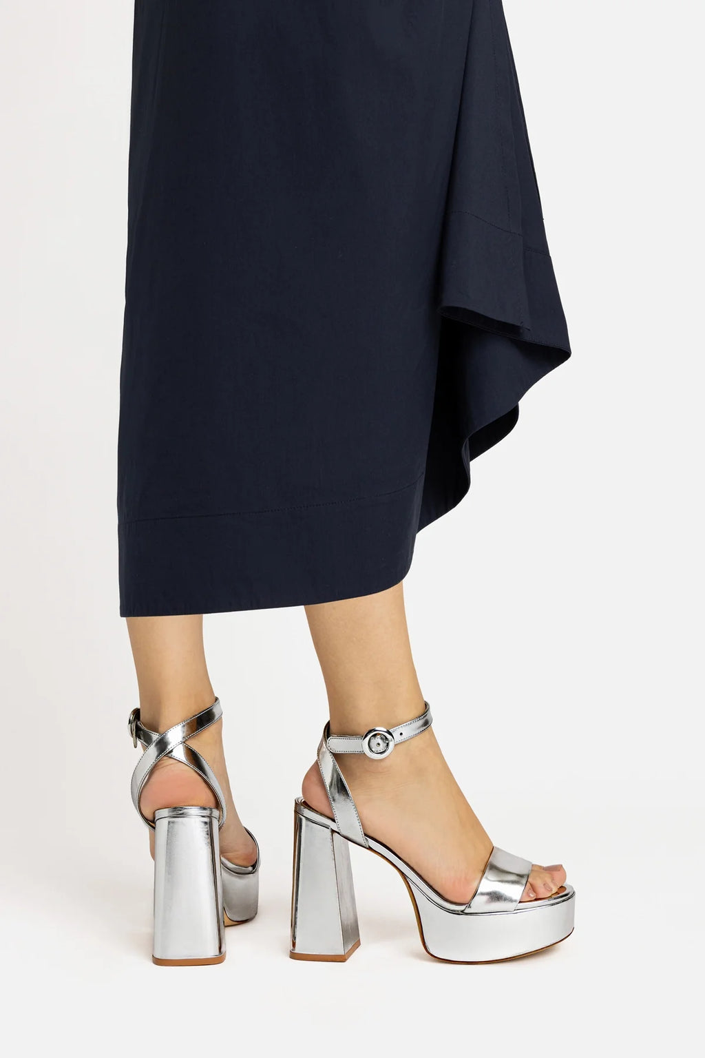 Silver Mirror High Block Heel Platform Sandal