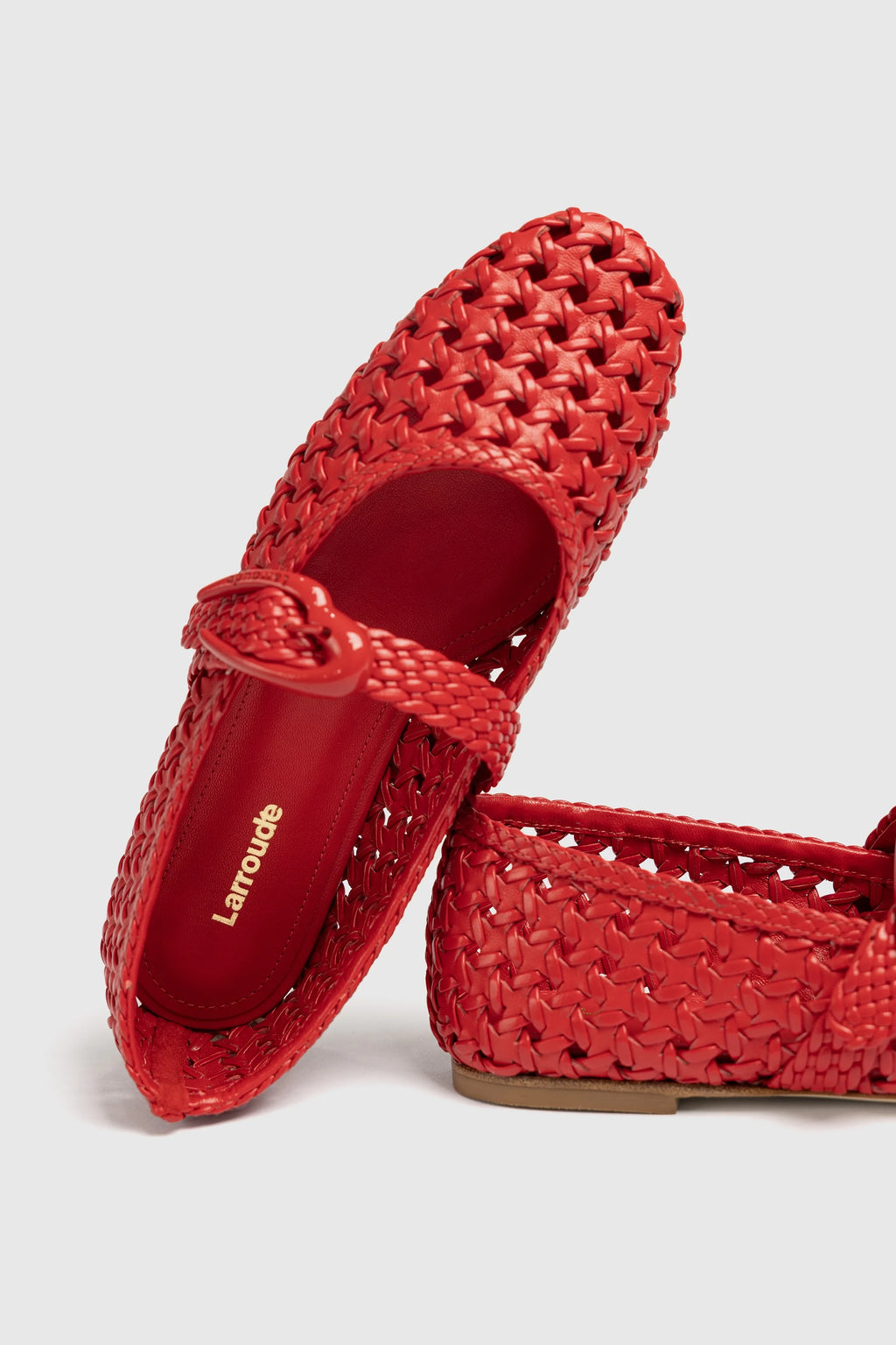 Scarlet Leather Macrame Mary-Jane Ballet Flat