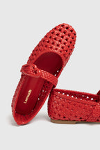 Scarlet Leather Macrame Mary-Jane Ballet Flat