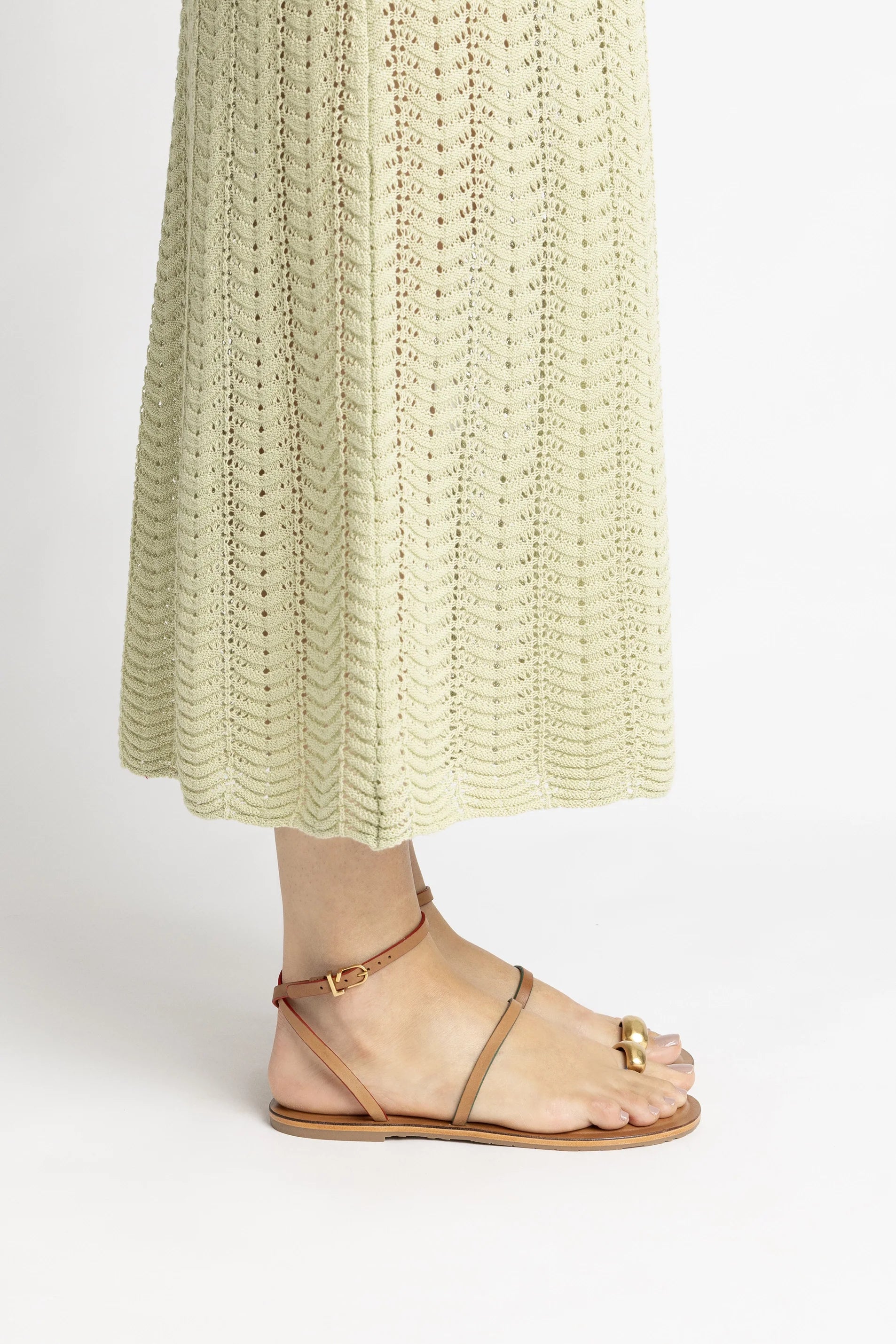 Light Caramel Leather Flat Sandal with Ankle Strap