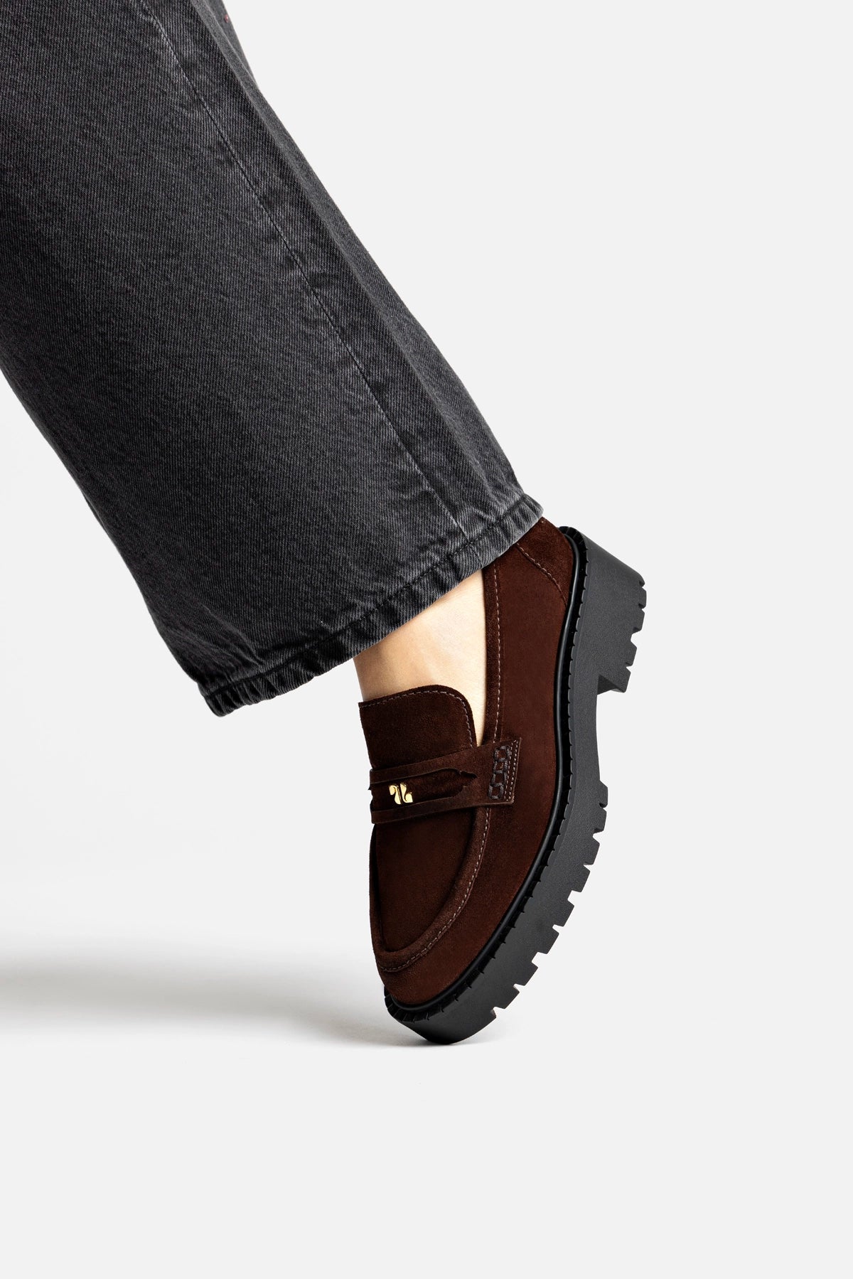 Brown Suede Loafer with Chunky Lug Sole