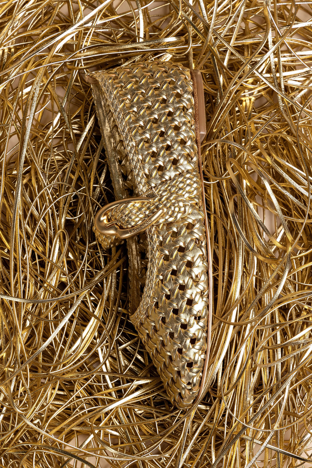 Gold Metallic Leather Macrame Mary-Jane Ballet Flat