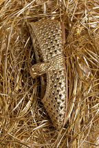 Gold Metallic Leather Macrame Mary-Jane Ballet Flat