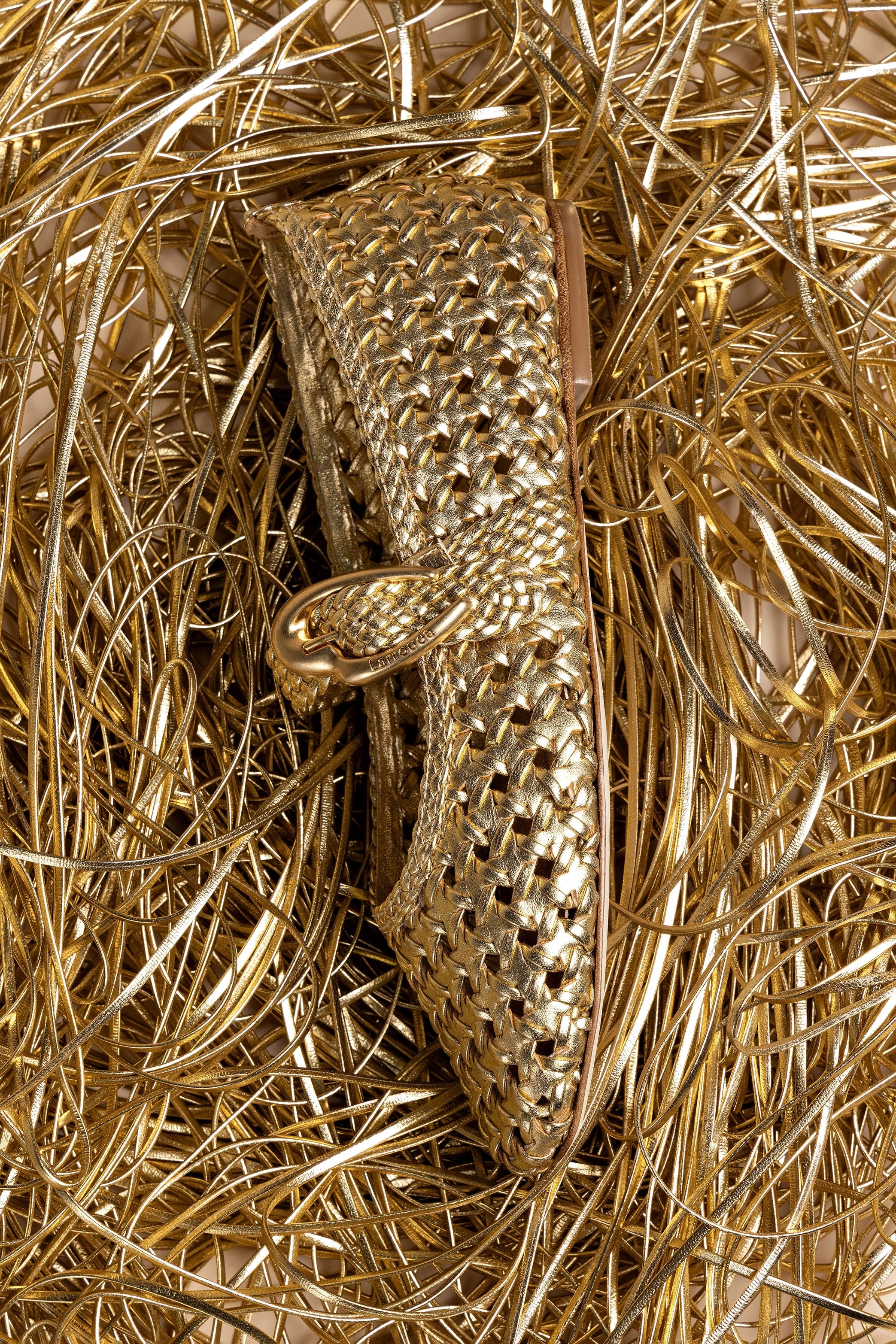 Gold Metallic Leather Macrame Mary-Jane Ballet Flat