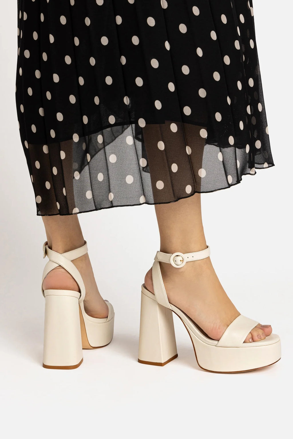 Ivory Leather High Block Heel Platform Sandal