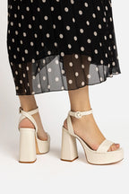 Ivory Leather High Block Heel Platform Sandal