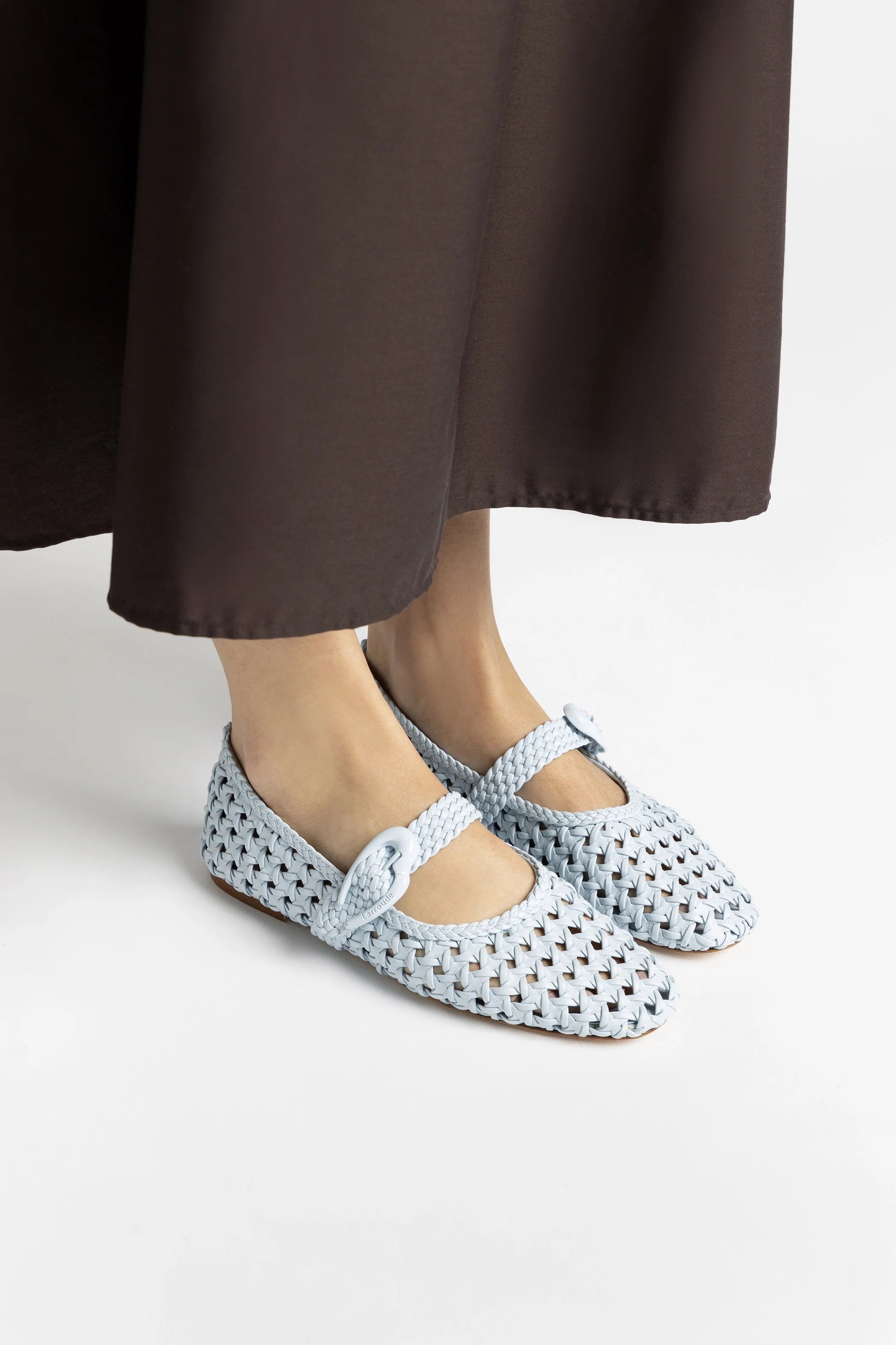 Powder Blue Leather Macrame Mary-Jane Ballet Flat