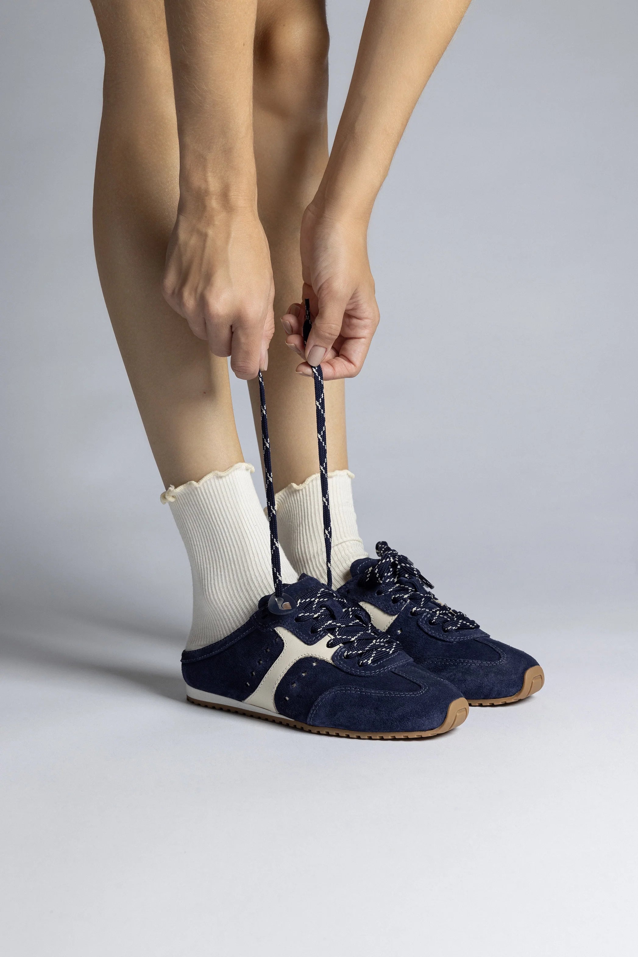 Navy Suede and Ivory Leather Slip-On Mule