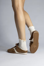 Russet Suede and Ivory Leather Slip-On Mule
