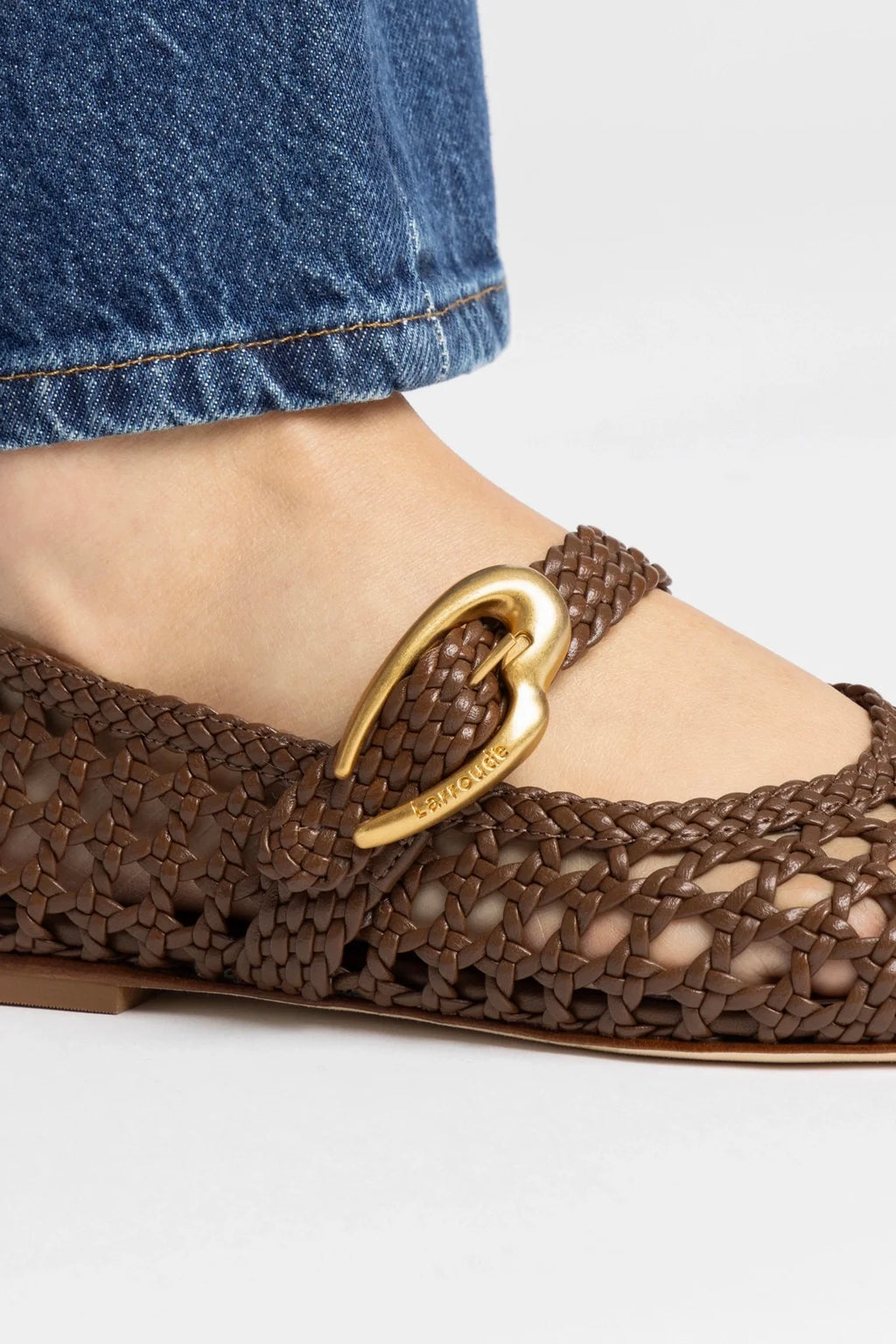 Burnt Umber Leather Macrame Mary-Jane Ballet Flat