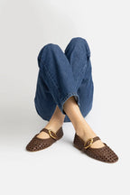Burnt Umber Leather Macrame Mary-Jane Ballet Flat